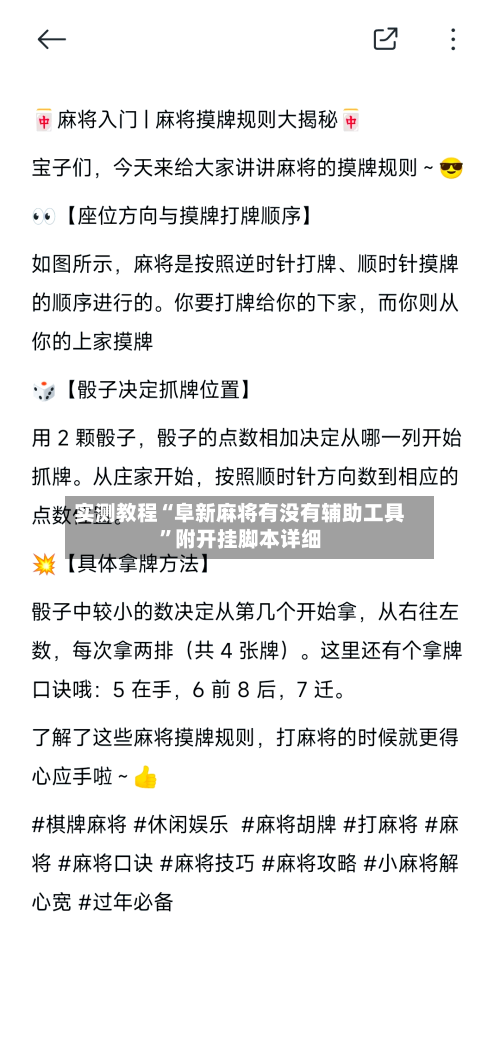 实测教程“阜新麻将有没有辅助工具”附开挂脚本详细-第3张图片